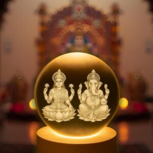 Store 3D Crystal Ball Night Lamp – Engraved Goddess Lakshmi LED Light